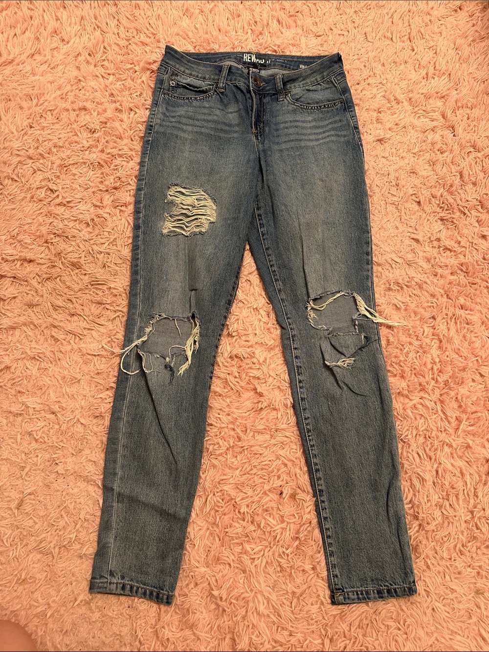Rewash Women's Skinny Ripped Blue Jeans